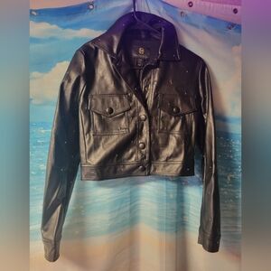 House of Harlow 1960 Black vegan leather studded cropped‎ jacket coat XXS